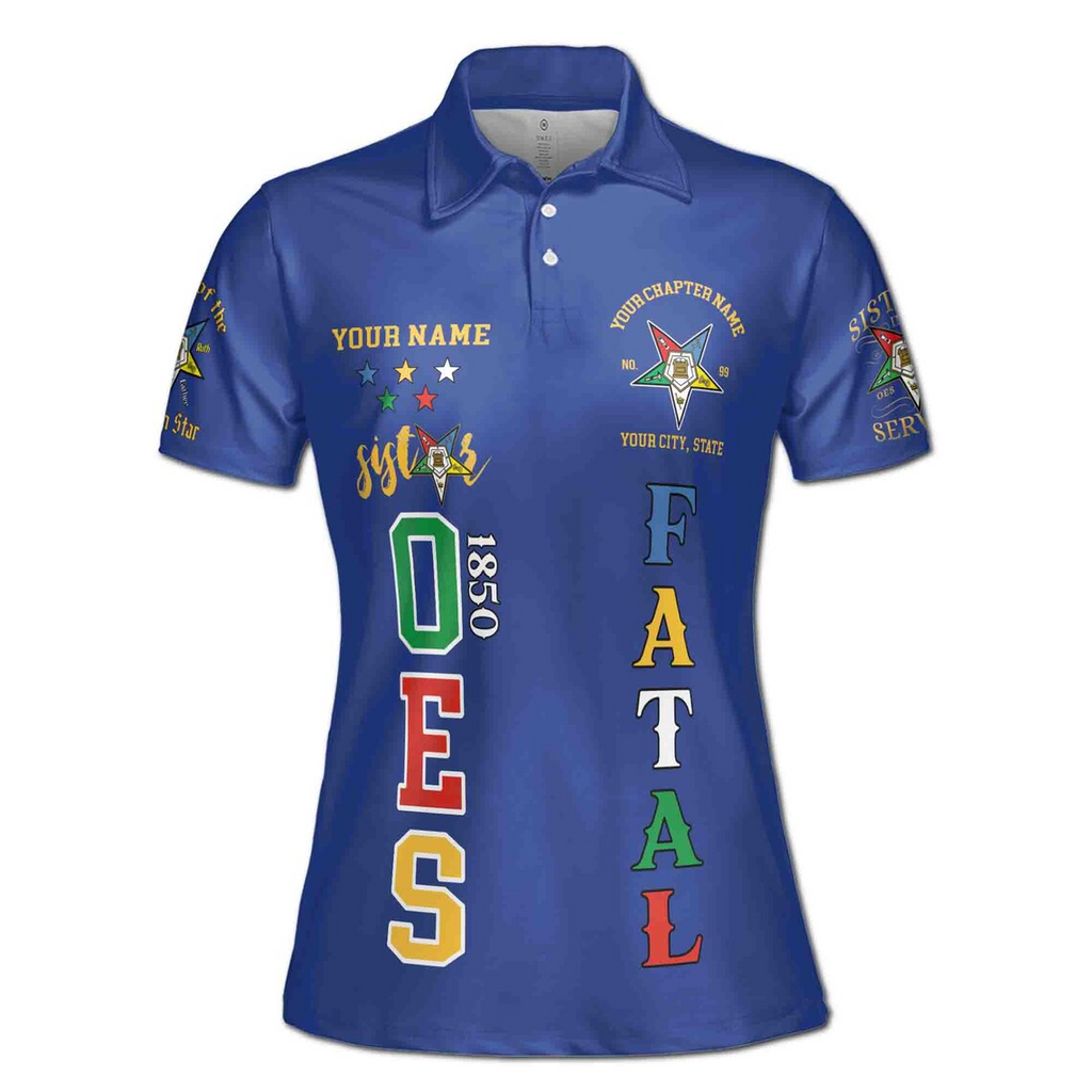 Custom 1850 OES Order Of The Eastern Star Pentagon Down Logo Women's Polo Shirt (S-5XL)