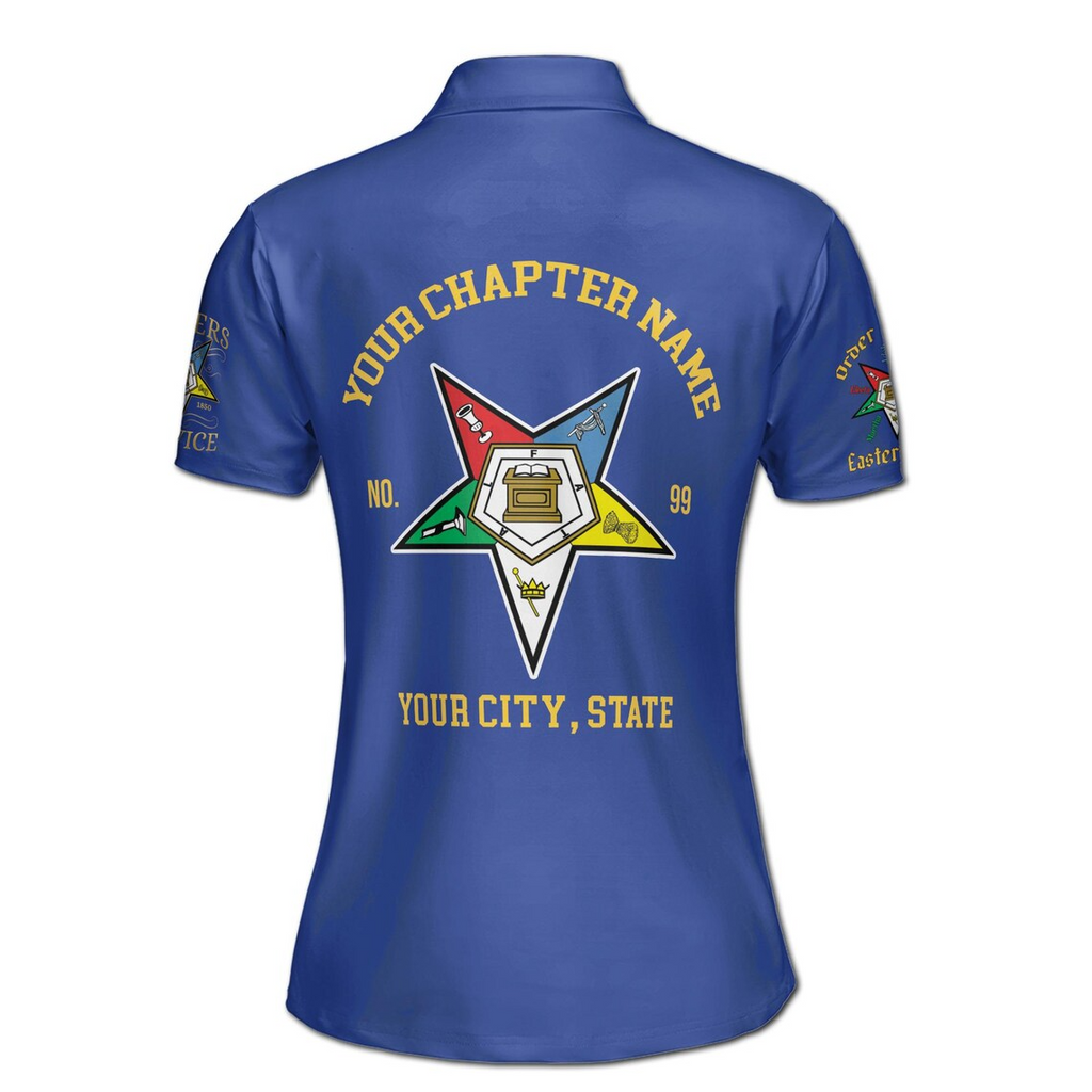 Custom 1850 OES Order Of The Eastern Star Pentagon Down Logo Women's Polo Shirt (S-5XL)