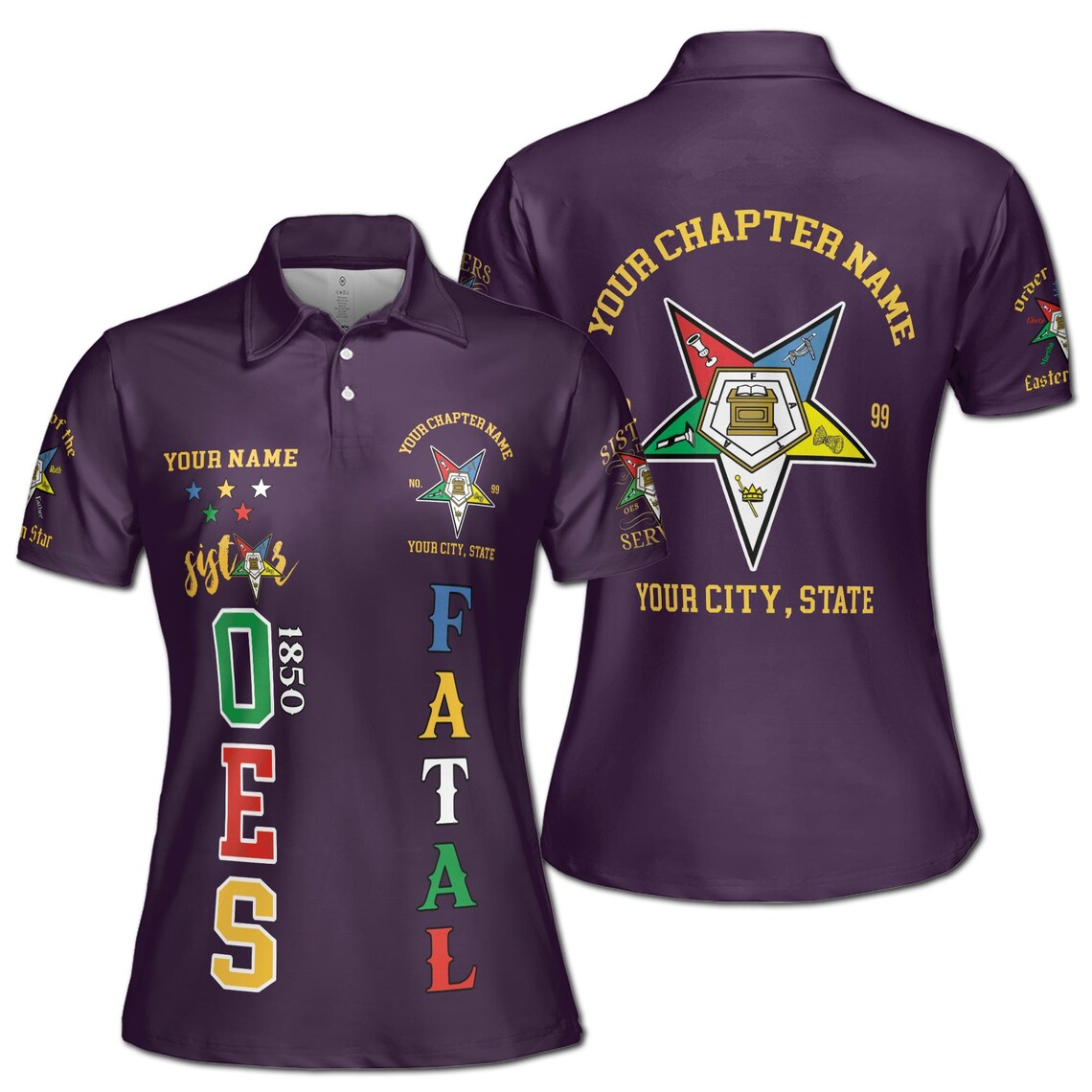 Custom 1850 OES Order Of The Eastern Star Pentagon Down Logo Women's Polo Shirt (S-5XL)