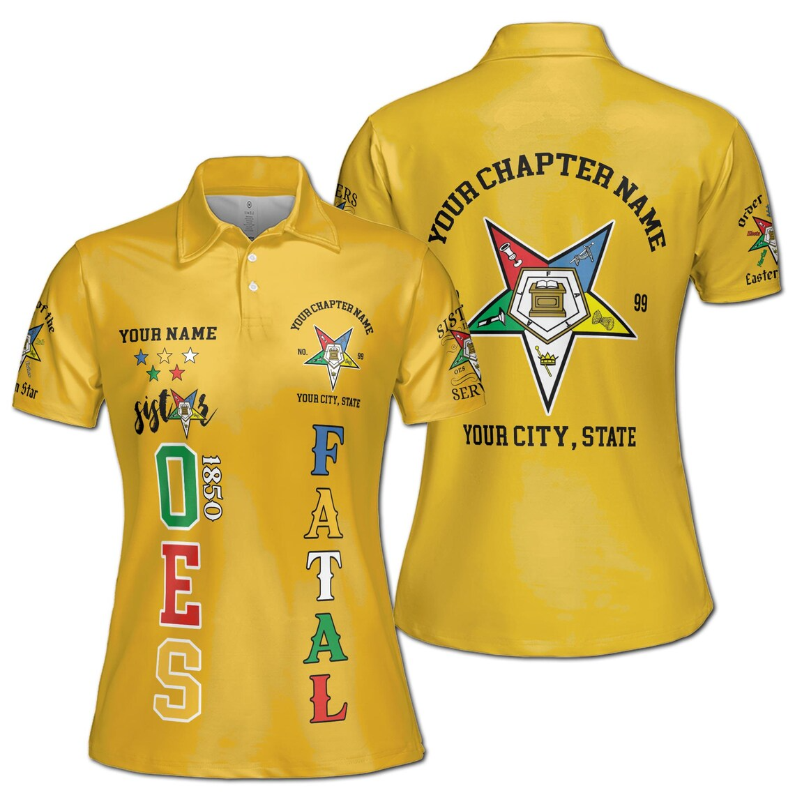 Custom 1850 OES Order Of The Eastern Star Pentagon Down Logo Women's Polo Shirt (S-5XL)