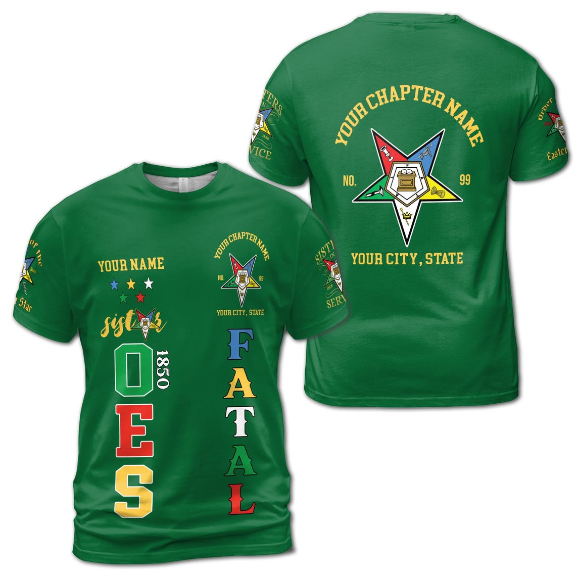 Custom 1850 OES Order Of The Eastern Star Pentagon Down Logo Unisex 3D T-shirt (S-5XL)