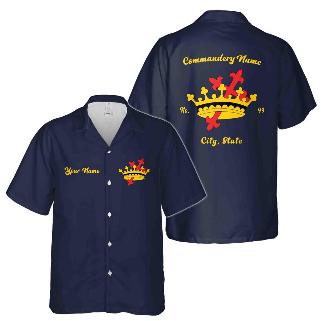 Customized Knights Templar Crown Cross Commandery Dark Blue Hawaiian Shirts 3D (S-5XL