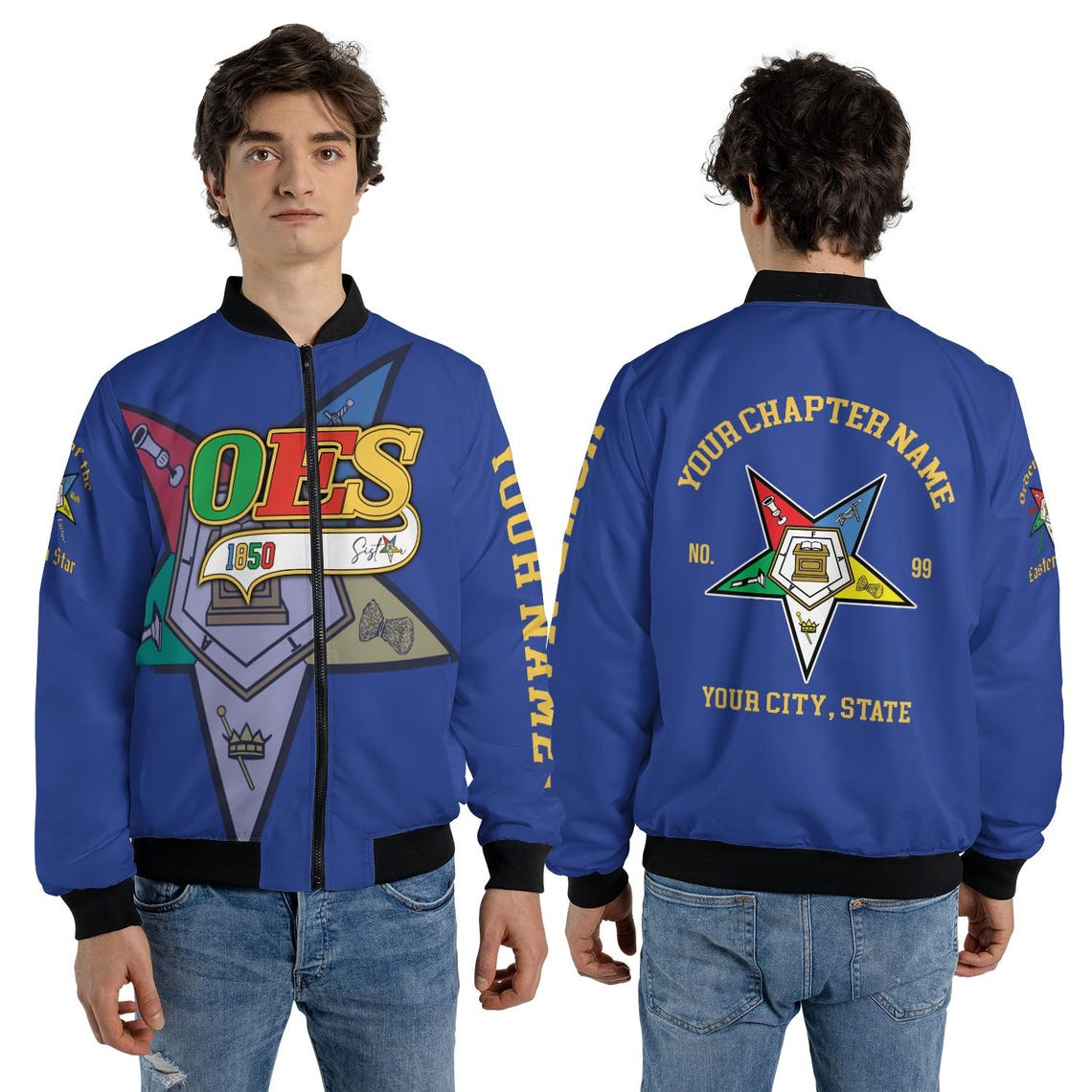 Custom Name Chapter Order of the Eastern Star OES Pentagon Up Unisex Bomber Jacket