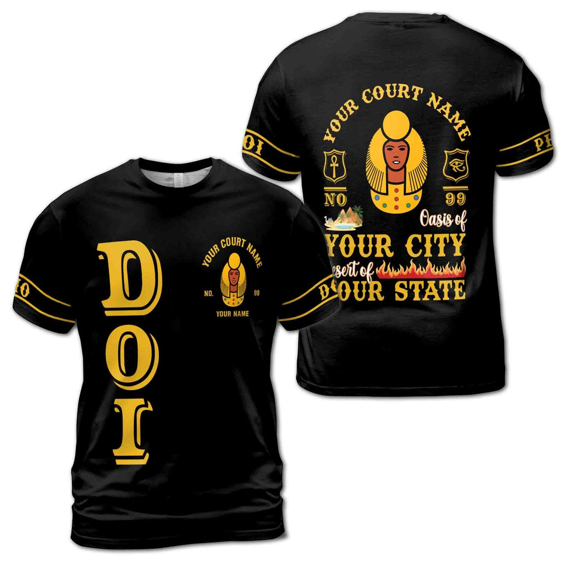 Personalized DOI Anubis , Custom Court Name City State, Egyptian Style 3D T-shirt S-5XL
