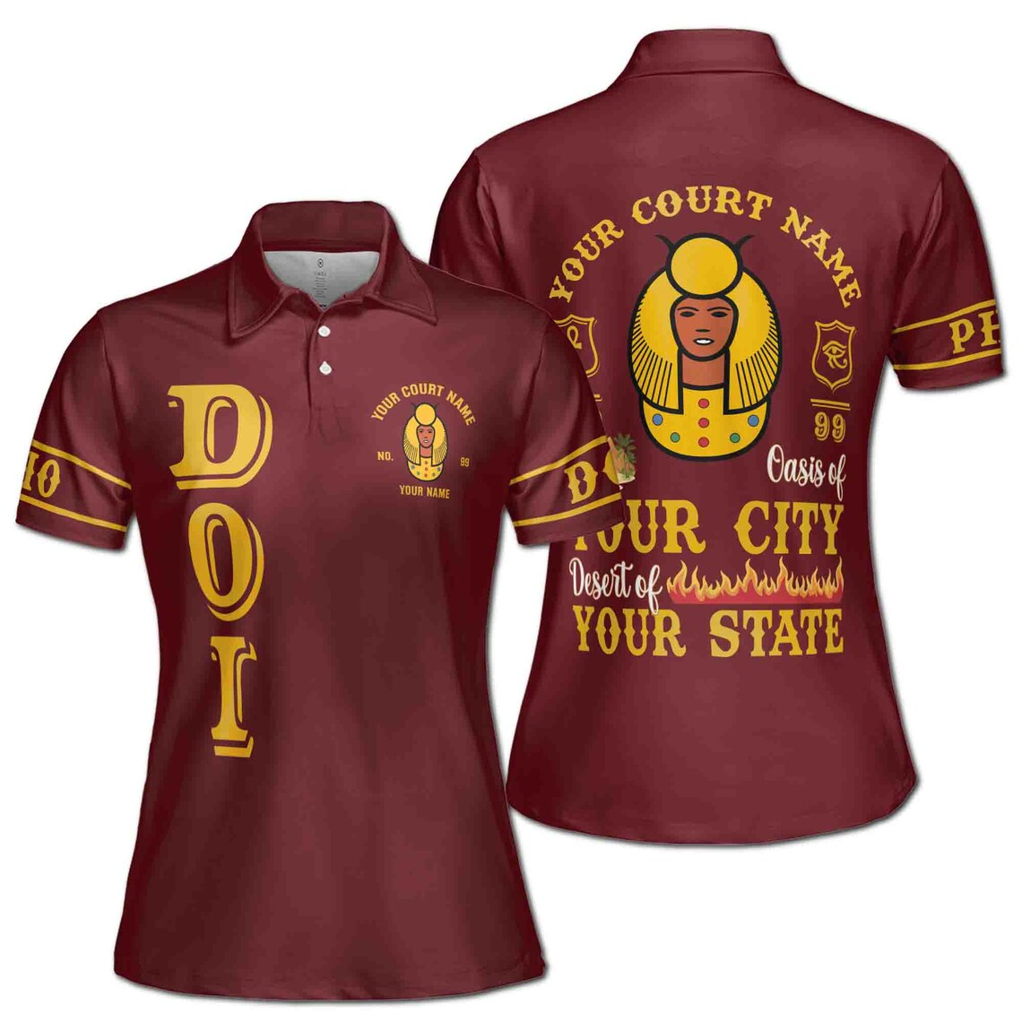 Custom Egyptian Polo Shirt, Personalized Court Name Polo, Pharaoh Egypt Design, White Gold Sports Shirt, Women's Polo Shirt (S-5XL)