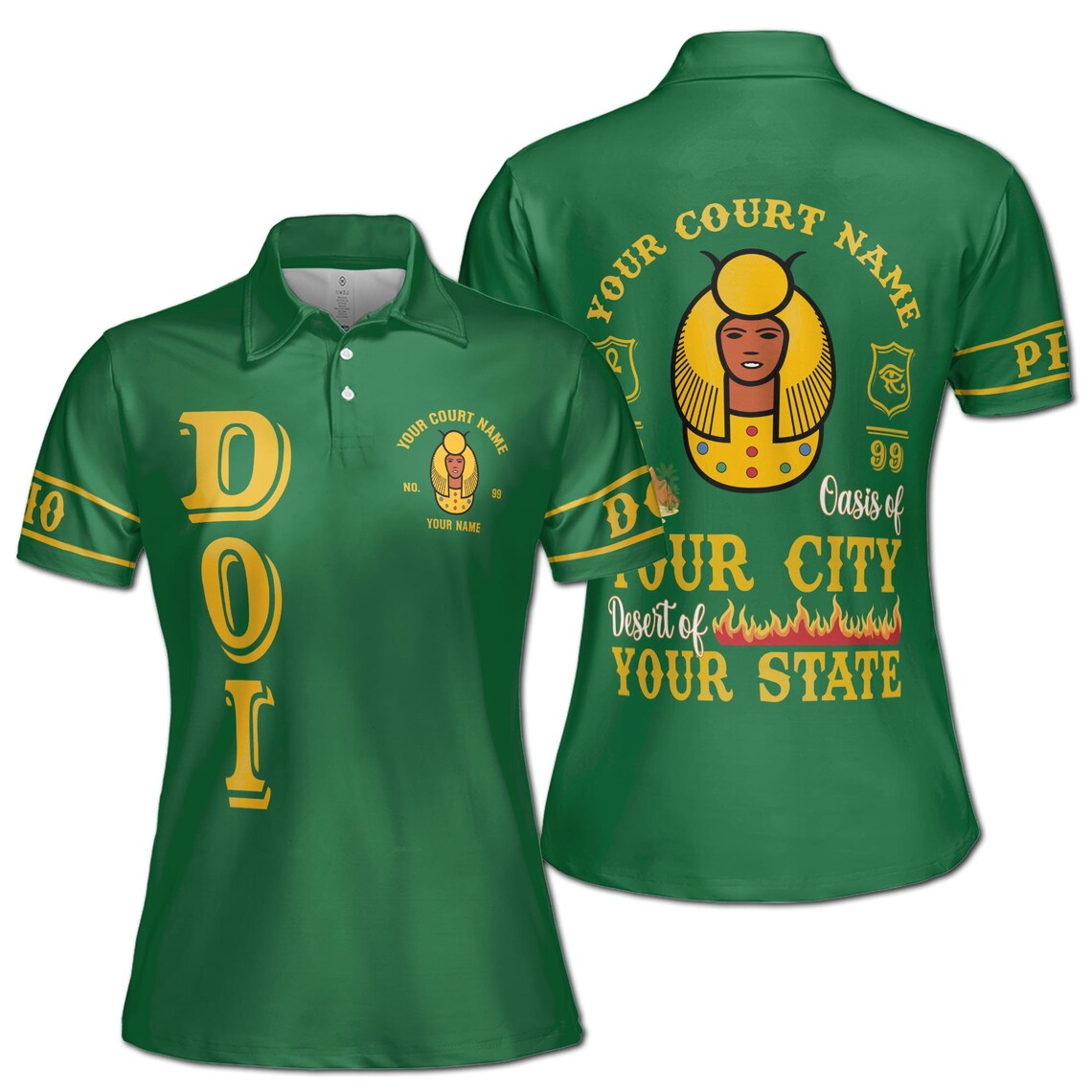 Custom Egyptian Polo Shirt, Personalized Court Name Polo, Pharaoh Egypt Design, White Gold Sports Shirt, Women's Polo Shirt (S-5XL)