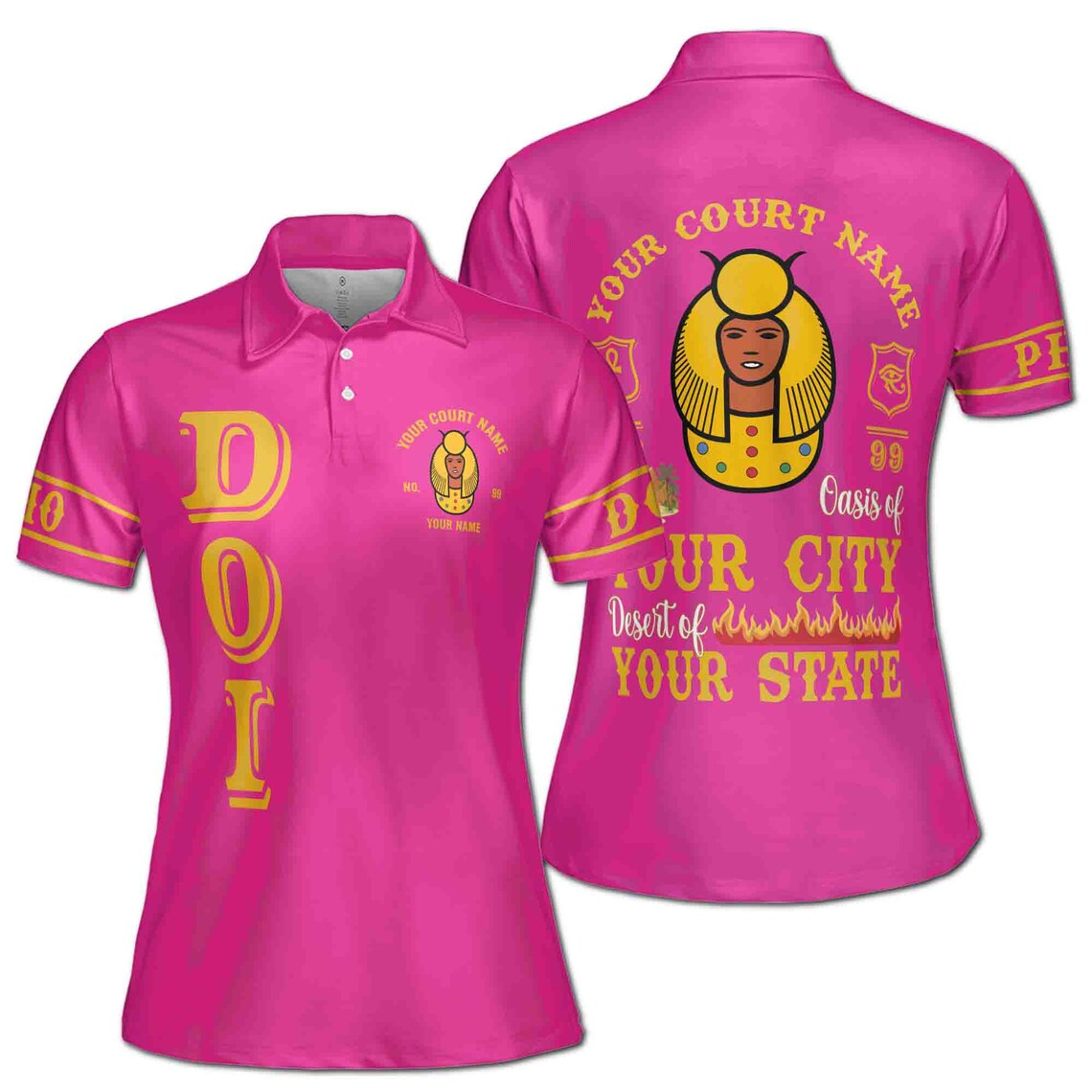 Custom Egyptian Polo Shirt, Personalized Court Name Polo, Pharaoh Egypt Design, White Gold Sports Shirt, Women's Polo Shirt (S-5XL)