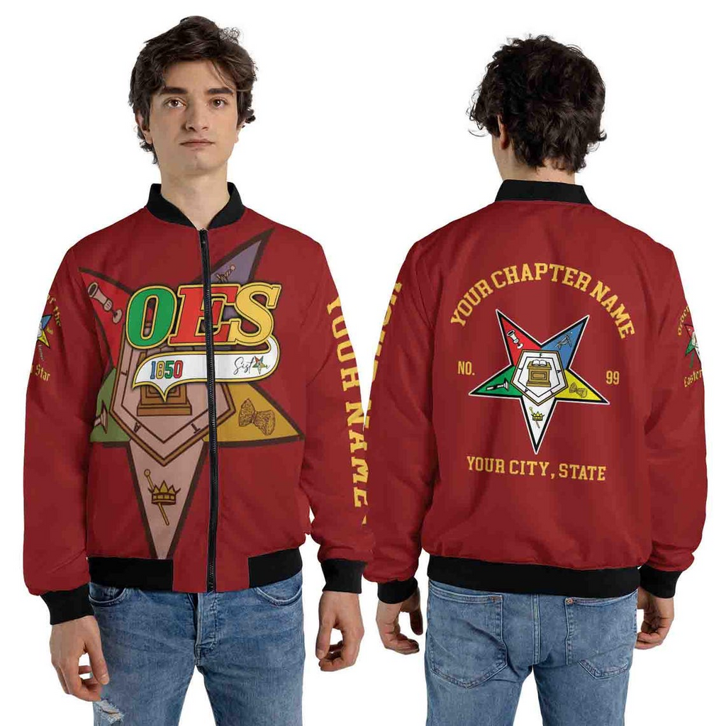 Custom Name Chapter Order of the Eastern Star OES Pentagon Up Unisex Bomber Jacket