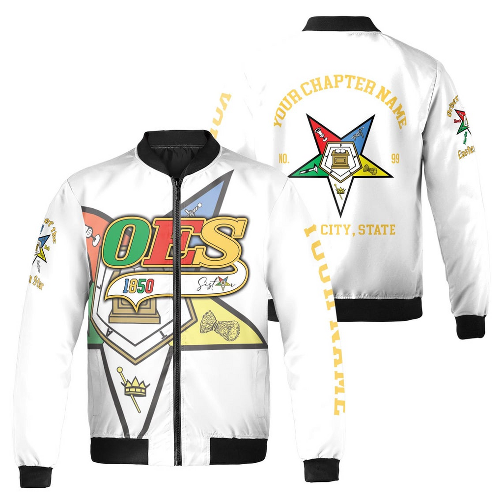 Custom Name Chapter Order of the Eastern Star OES Pentagon Up Unisex Bomber Jacket