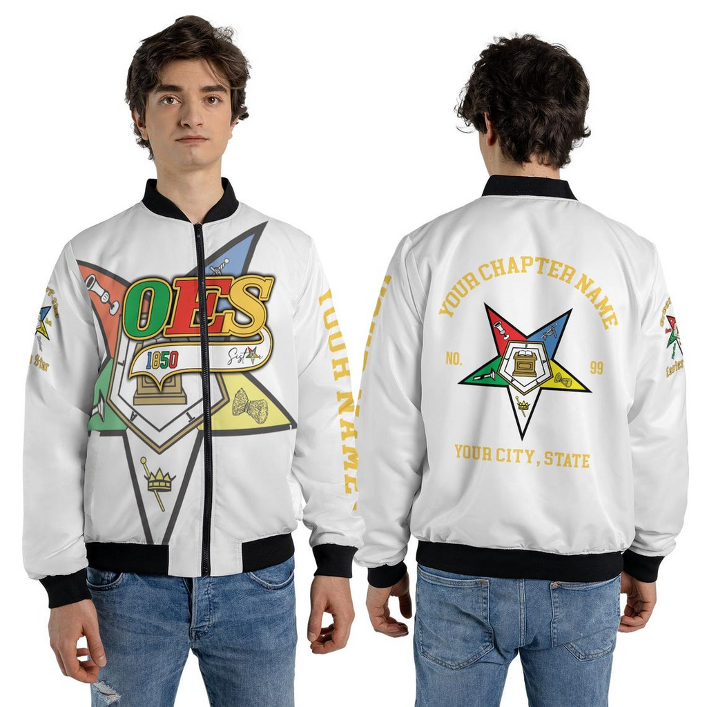 Custom Name Chapter Order of the Eastern Star OES Pentagon Up Unisex Bomber Jacket