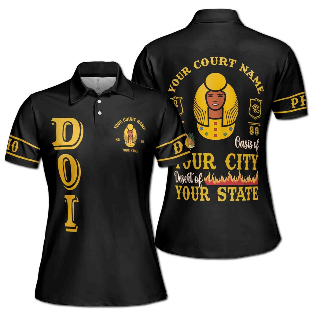 Custom Egyptian Polo Shirt, Personalized Court Name Polo, Pharaoh Egypt Design, White Gold Sports Shirt, Women's Polo Shirt (S-5XL)