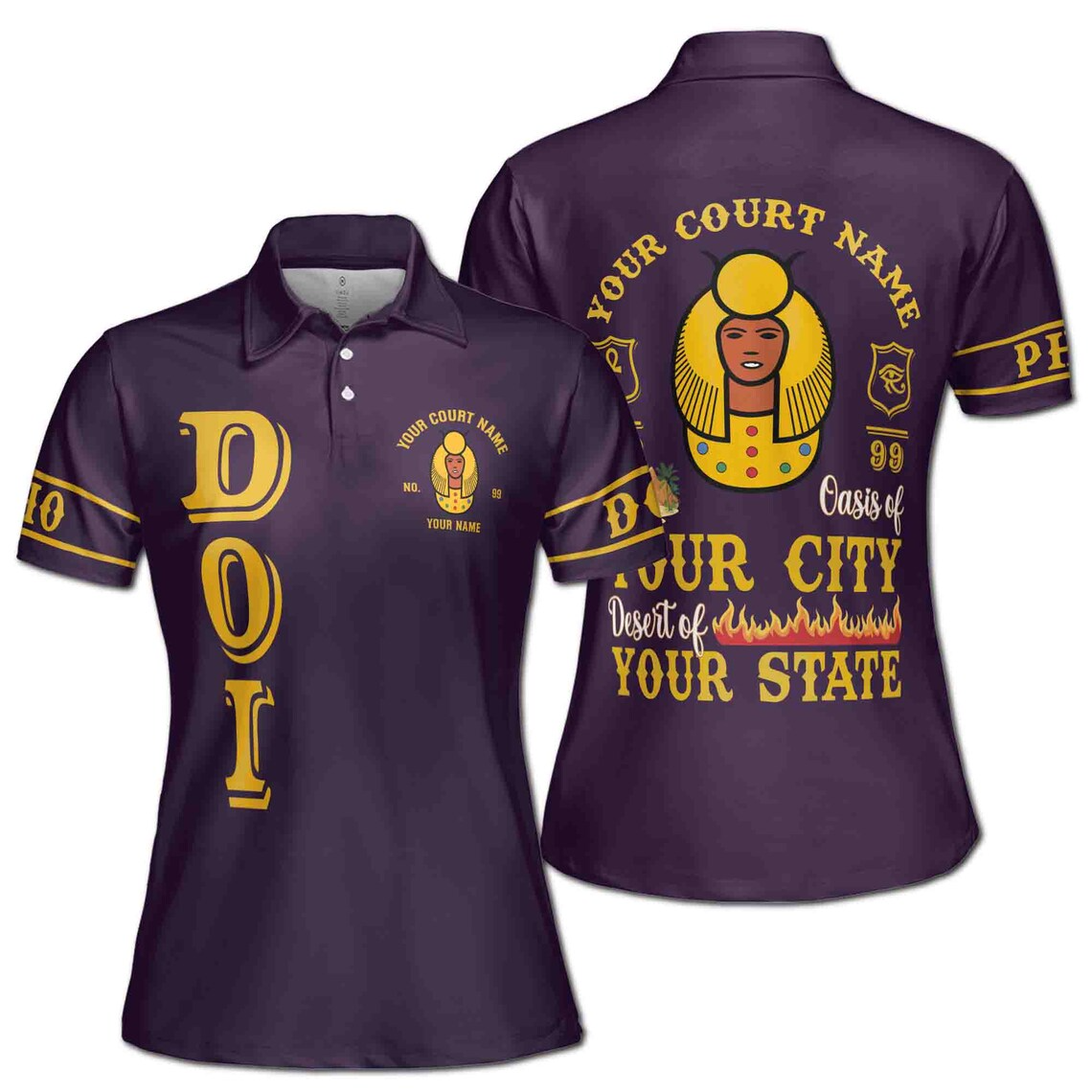 Custom Egyptian Polo Shirt, Personalized Court Name Polo, Pharaoh Egypt Design, White Gold Sports Shirt, Women's Polo Shirt (S-5XL)