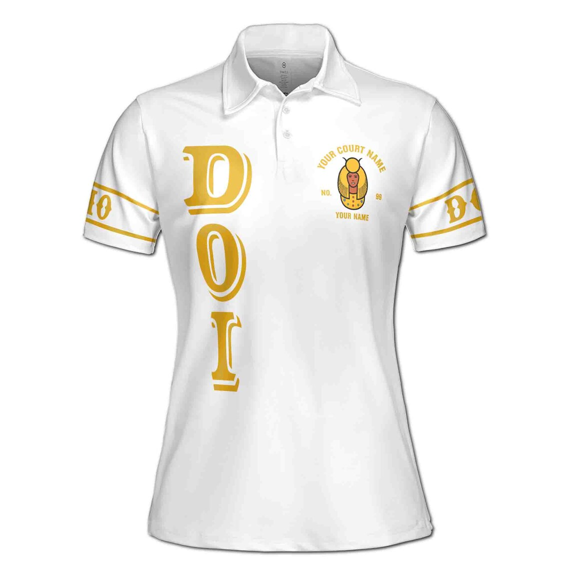 Custom Egyptian Polo Shirt, Personalized Court Name Polo, Pharaoh Egypt Design, White Gold Sports Shirt, Women's Polo Shirt (S-5XL)