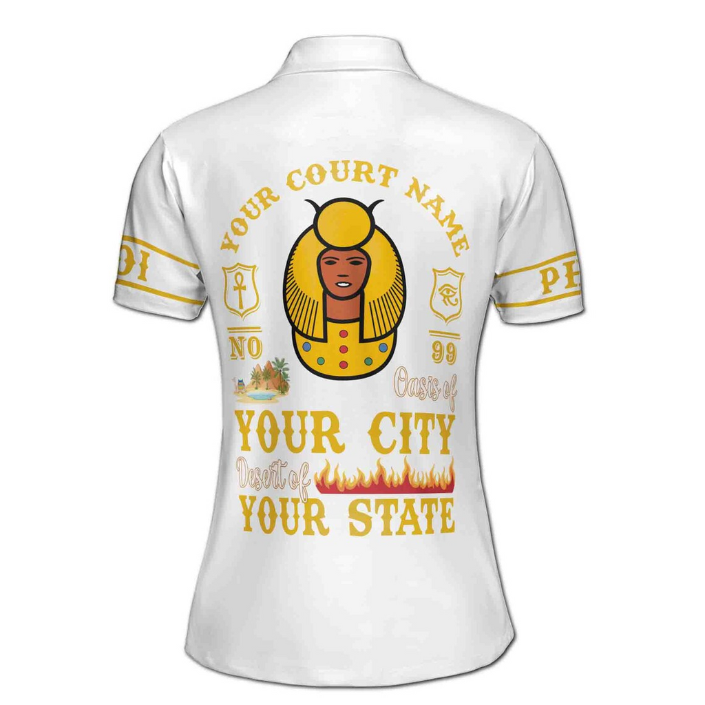 Custom Egyptian Polo Shirt, Personalized Court Name Polo, Pharaoh Egypt Design, White Gold Sports Shirt, Women's Polo Shirt (S-5XL)
