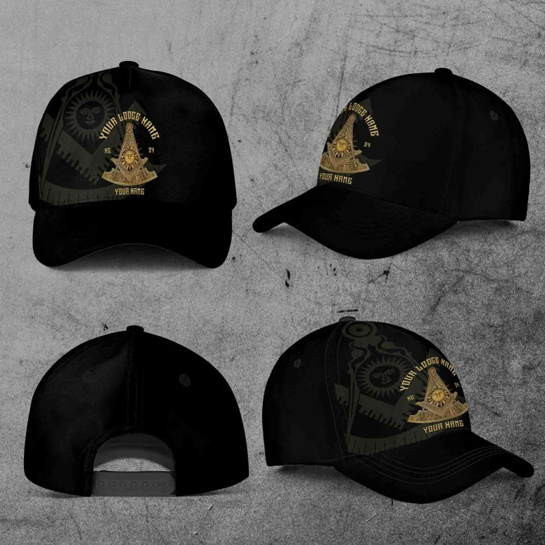 Custom Lodge Name Number Masonic Past Master Sun Freemason Baseball Cap