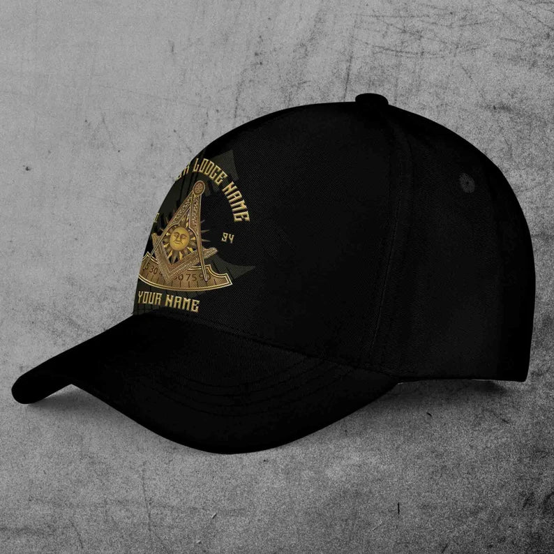 Custom Lodge Name Number Masonic Past Master Sun Freemason Baseball Cap