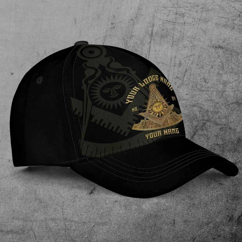 Custom Lodge Name Number Masonic Past Master Sun Freemason Baseball Cap