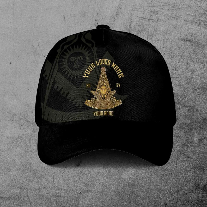 Custom Lodge Name Number Masonic Past Master Sun Freemason Baseball Cap