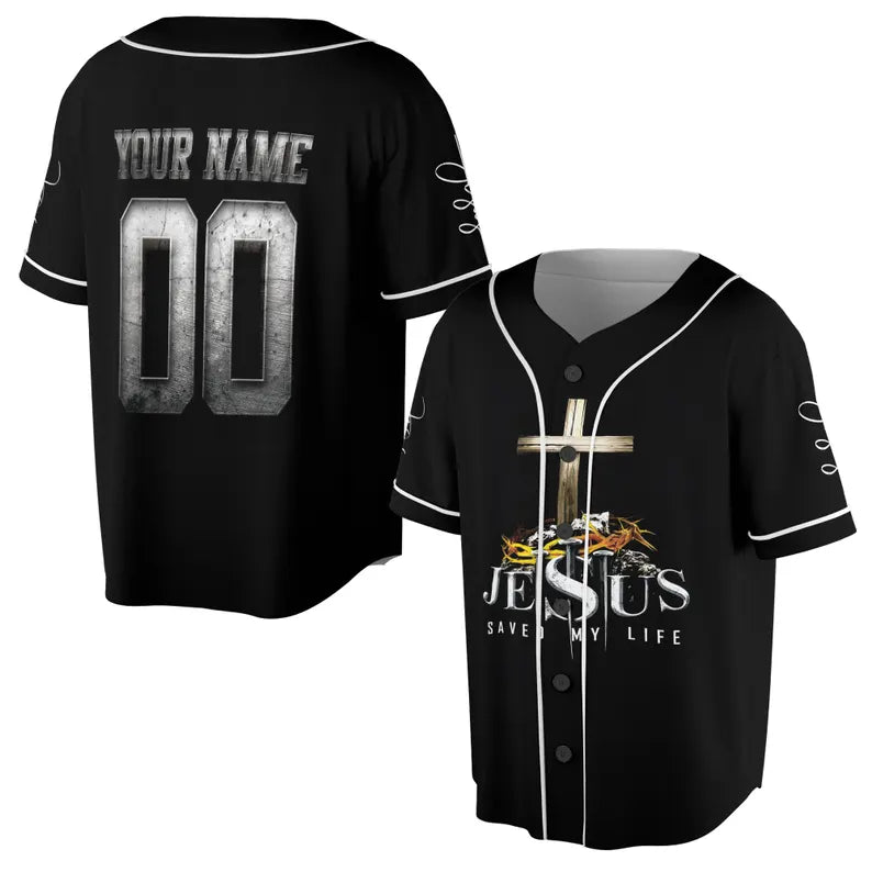 Persionalized Jesus Christ Jesus Save My Life Cross Symbol Baseball Jersey, 3D Baseball Jesey Shirt