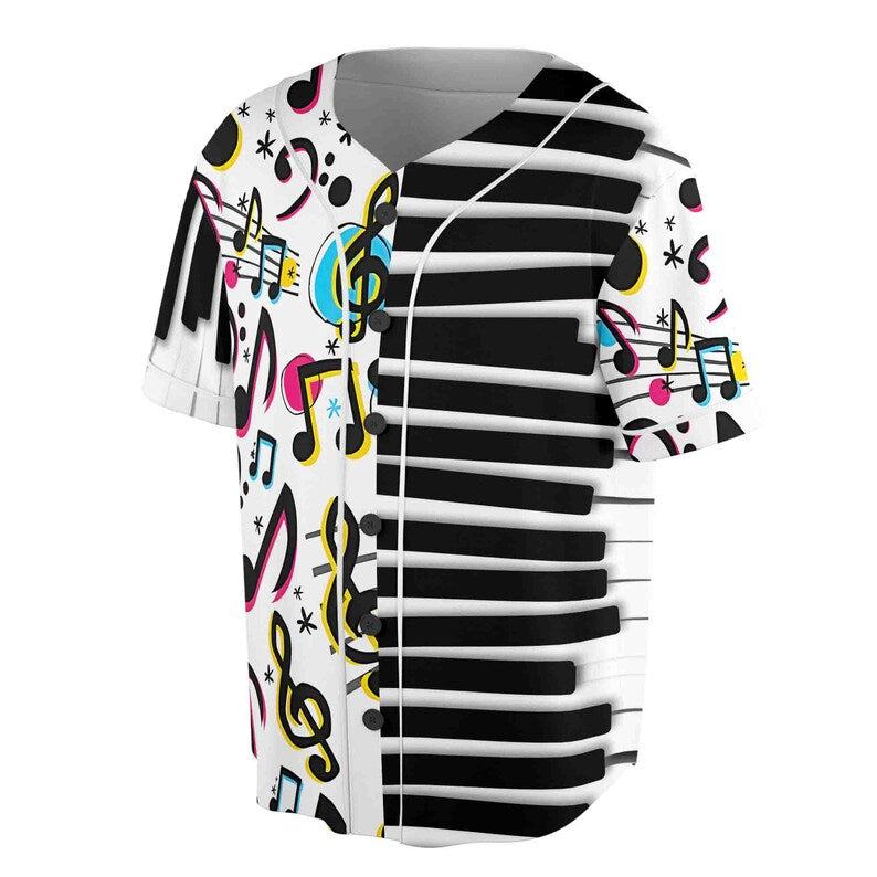 Funny Piano Ivory Colorful Music Notes Baseball Jersey, 3D Baseball Jersey Shirt