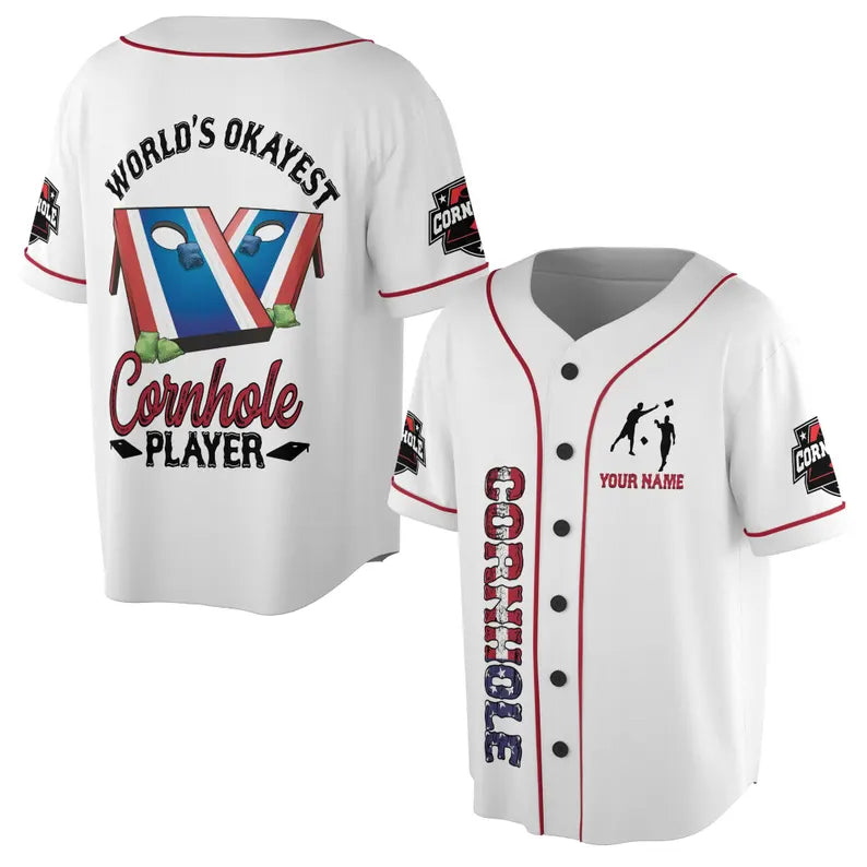 Custom Name Cornhole Player World's Okayest Baseball Jersey, 3D Baseball Jersey Shirt