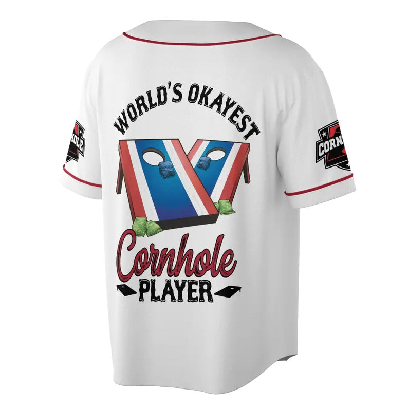 Custom Name Cornhole Player World's Okayest Baseball Jersey, 3D Baseball Jersey Shirt
