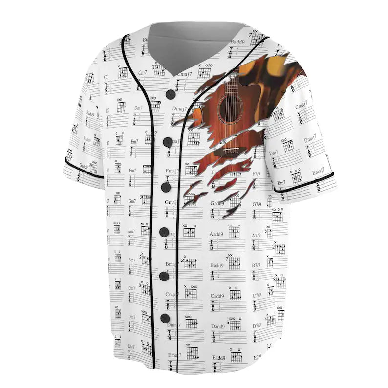 Music Lover Guitar Music Stave Baseball Jersey, 3D Baseball Jersey Shirt