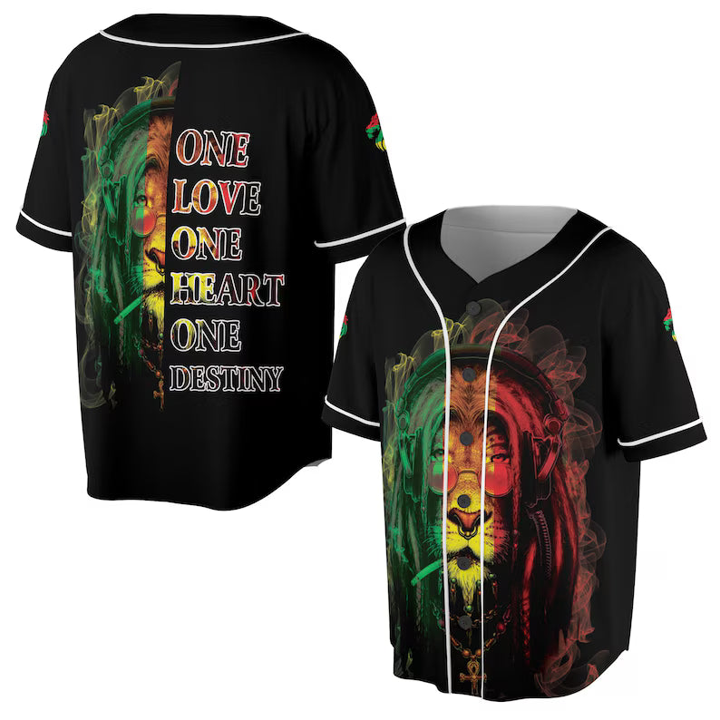 Rasta Lion Baseball Jersey: Jamaica One Love Design, 3D Baseball Jesey Shirt