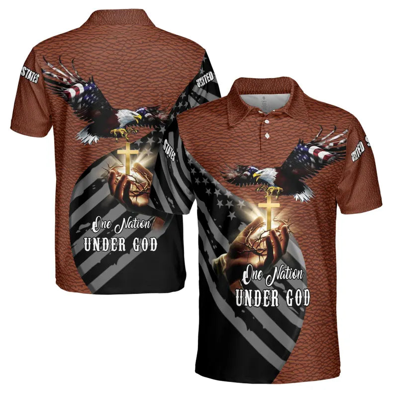 One Nation Under God America Eagle Leather Pattern Men's Polo Shirt