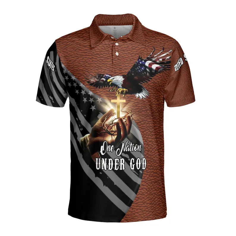 One Nation Under God America Eagle Leather Pattern Men's Polo Shirt