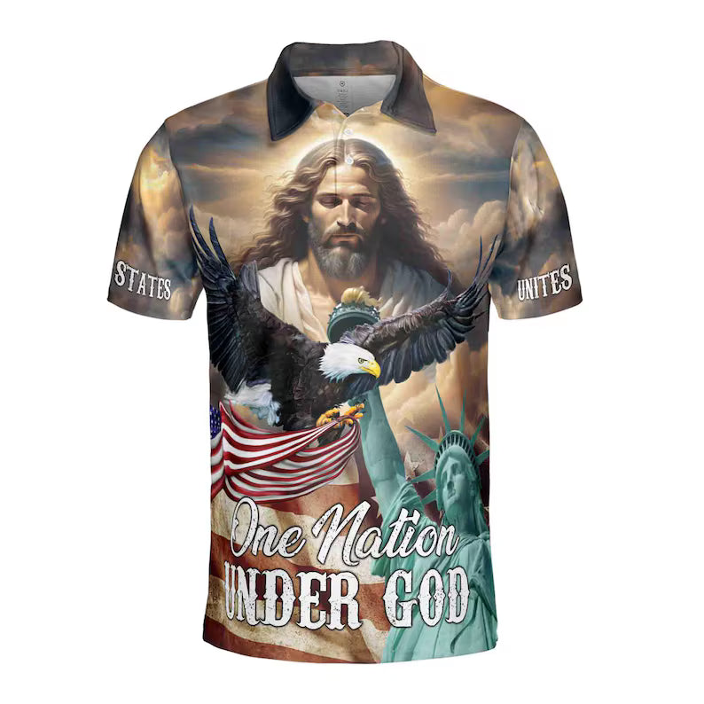 Jesus Aurole One Nation Under God America Statue of Liberty Men's Polo Shirt