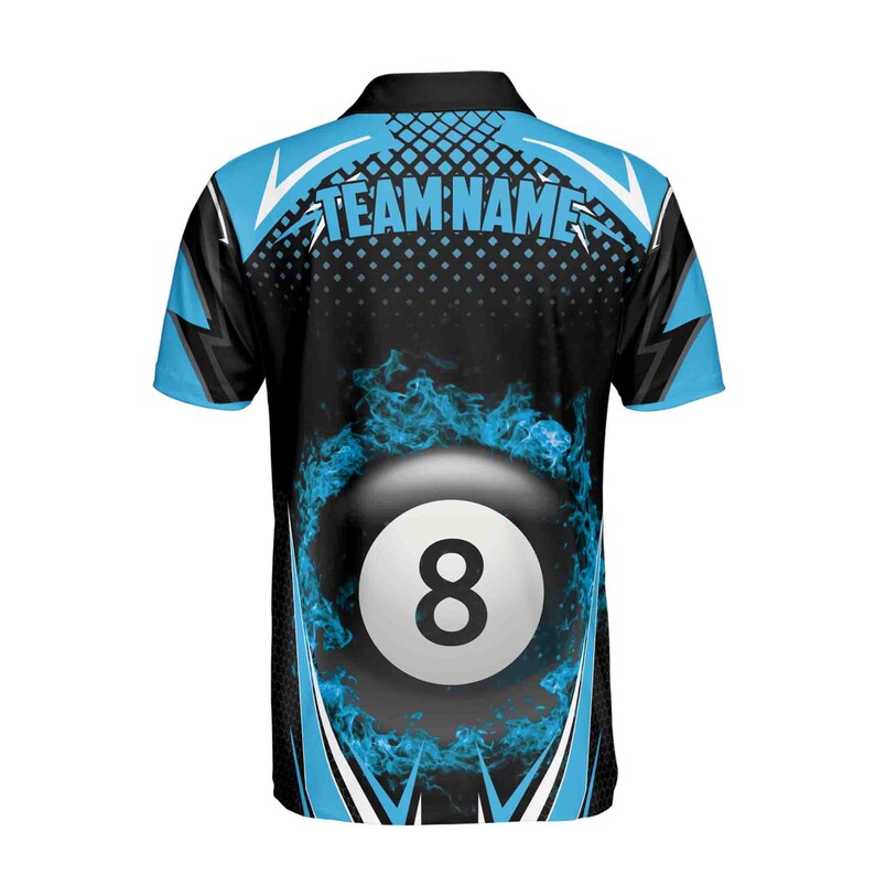 Personalized Blue Billiard Team 8 Balls On Fire Men's Polo Shirt