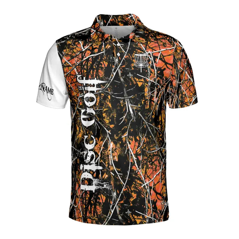 Custom Name Dark Orange Jungle Deep Heart Disc Golf Men's Polo Shirt