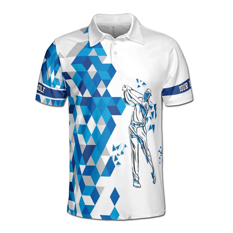 Custom Name Blue Diamond Pattern Golfer Men's Polo Shirt