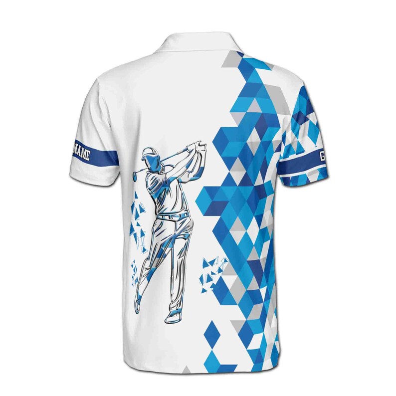 Custom Name Blue Diamond Pattern Golfer Men's Polo Shirt