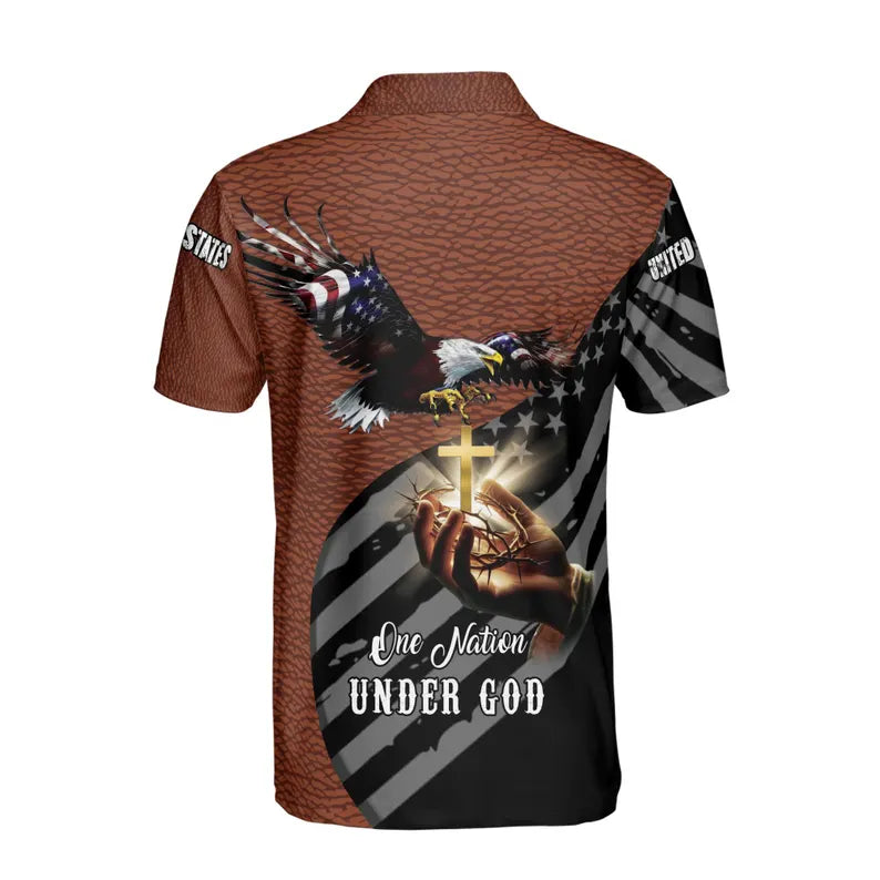One Nation Under God America Eagle Leather Pattern Men's Polo Shirt