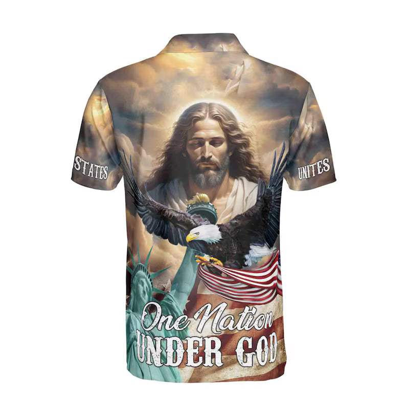 Jesus Aurole One Nation Under God America Statue of Liberty Men's Polo Shirt