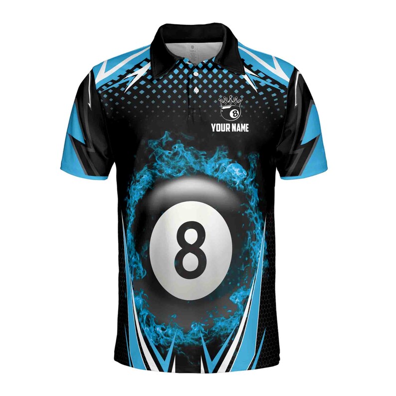 Personalized Blue Billiard Team 8 Balls On Fire Men's Polo Shirt