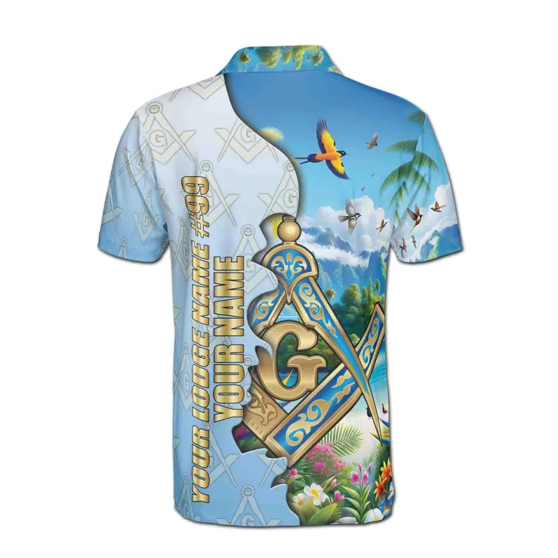 Custom Masonic Freemasonry Blue Tropical Nature Men's Polo Shirt
