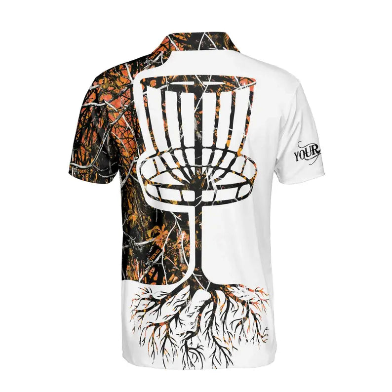 Custom Name Dark Orange Jungle Deep Heart Disc Golf Men's Polo Shirt