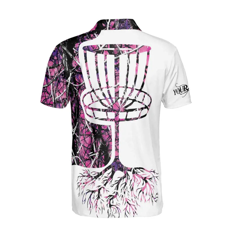 Custom Name Dark Pink Jungle Deep Heart Disc Golf Men's Polo Shirt