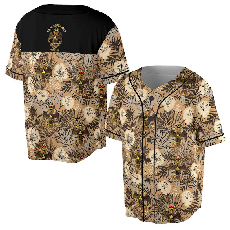 Customized Rite of Scottish 33 Brown Tropical Floral Baseball Jersey, 3D Baseball Jersey Shirt