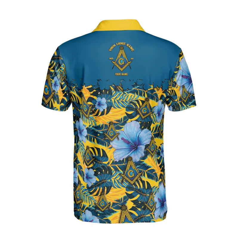 Personalized Masonic Freemason Tropical Floral Men's Polo Shirt