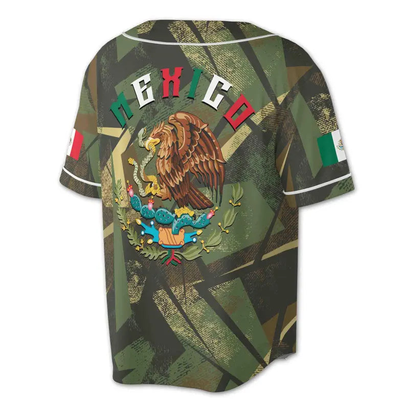 Custom Name Mexico Coat of Arms Camouflage Pattern Baseball Jersey, 3D Baseball Jersey Shirt