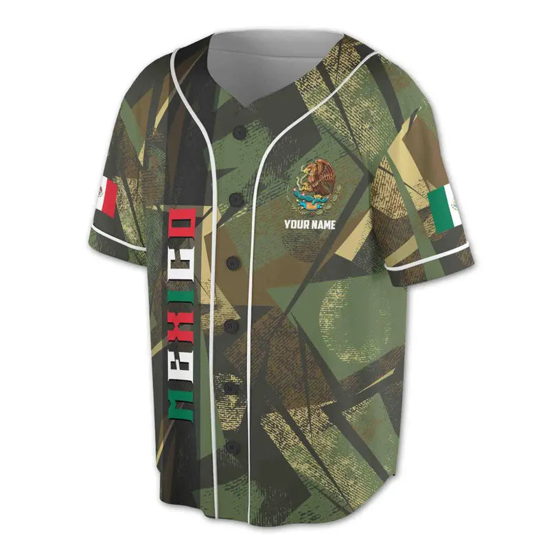 Custom Name Mexico Coat of Arms Camouflage Pattern Baseball Jersey, 3D Baseball Jersey Shirt