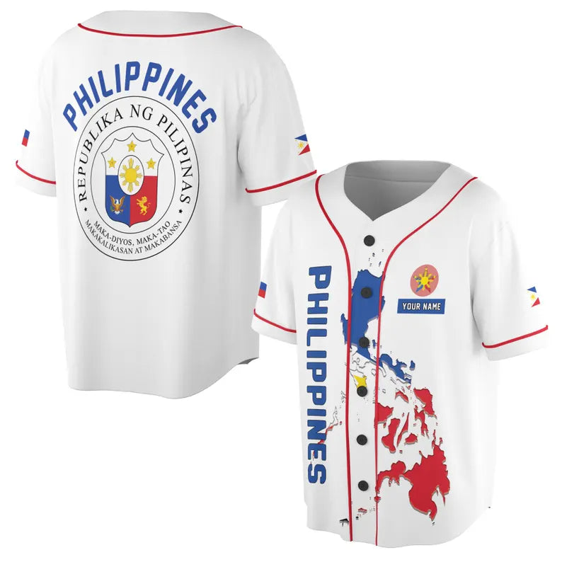 Custom Name Patriotic Philippines Coat of Arms Baseball Jersey, 3D Baseball Jersey Shirt