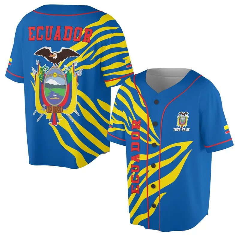Custom Name Patriotic Ecuador Coat of Arms Baseball Jersey, 3D Baseball Jesey Shirt