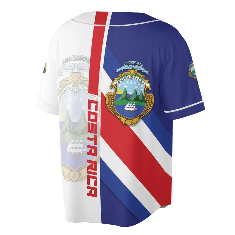 Custom Name Patriotic Costa Rica Coat of Arms Baseball Jersey, 3D Baseball Jesey Shirt