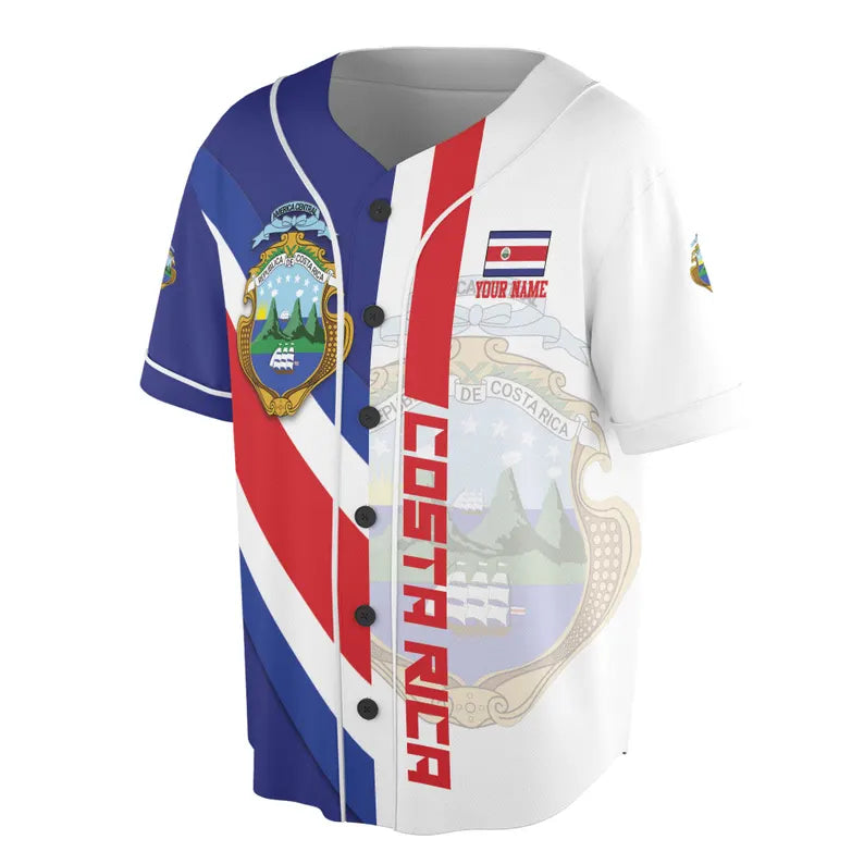 Custom Name Patriotic Costa Rica Coat of Arms Baseball Jersey, 3D Baseball Jesey Shirt