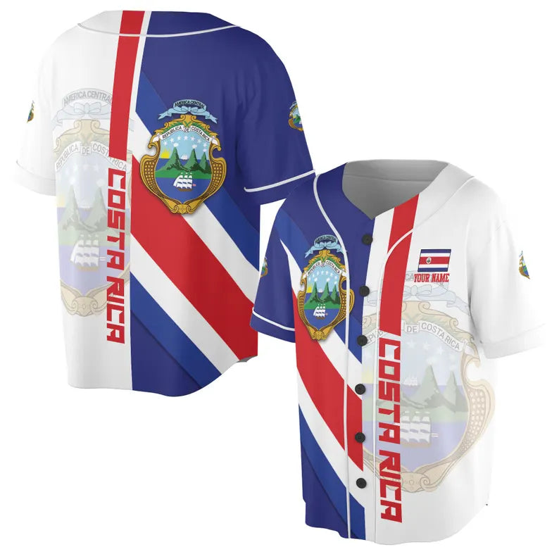 Custom Name Patriotic Costa Rica Coat of Arms Baseball Jersey, 3D Baseball Jesey Shirt
